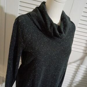 Lou & Grey XS Sweater Cowl Neck Tunic Charcoal Grey w/ Flecks Cotton/Poly Blend